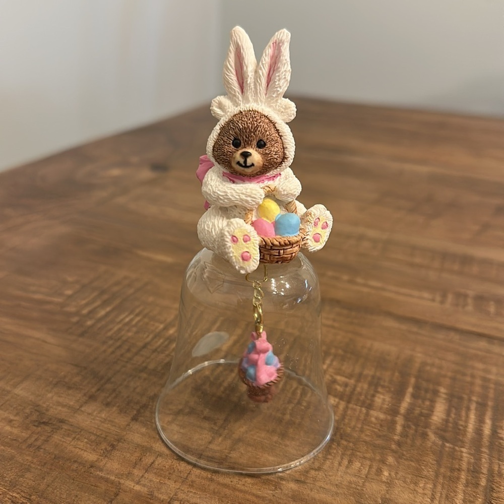 “Bearly a Bunny” Glass Bell Vintage Easter decoration features a bear as a bunny